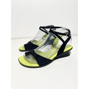 Arche EUC Black Nubuck Toe Loop Ankle Wrap 1.5" Heel Sandal 37 6 US